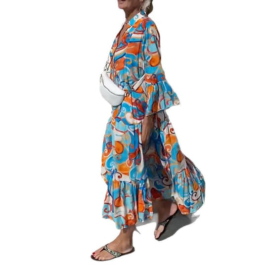 Damen luftiges Maxikleid im bunten Swirl-Design Heidi-Mode