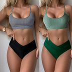 Damen Badeanzug-Set mit gestreiftem Crop-Top und hoch taillierten Shorts