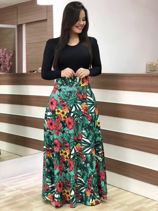 Damen Elegantes Maxikleid mit grafischem Druck und flexiblem Bund R&B
