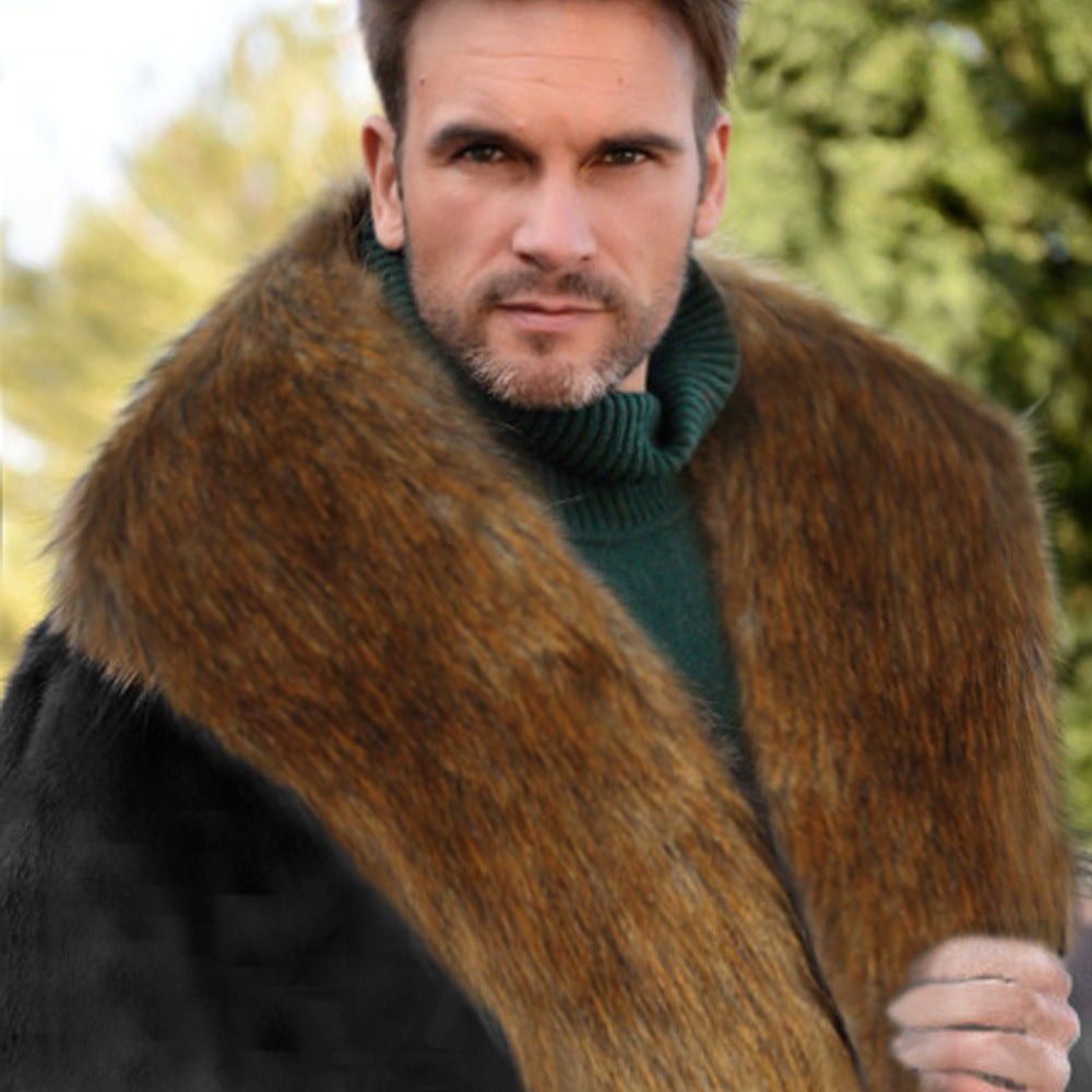 Herren Elegante und warme Fleecejacke mit Kunstpelzkragen R&B
