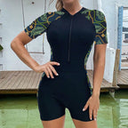 Damen Sportlicher Einteiler Badeanzug mit floralem Design R&B