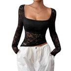 Damen Elegantes Langarm-Top aus Spitze R&B