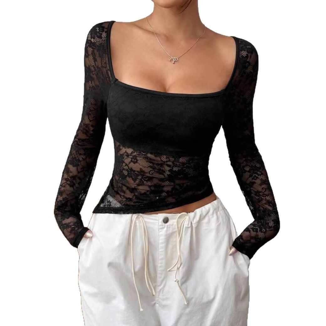 Damen Elegantes Langarm-Top aus Spitze R&B