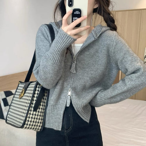 Damen Strickjacke mit hohem Kragen und Reißverschluss R&B