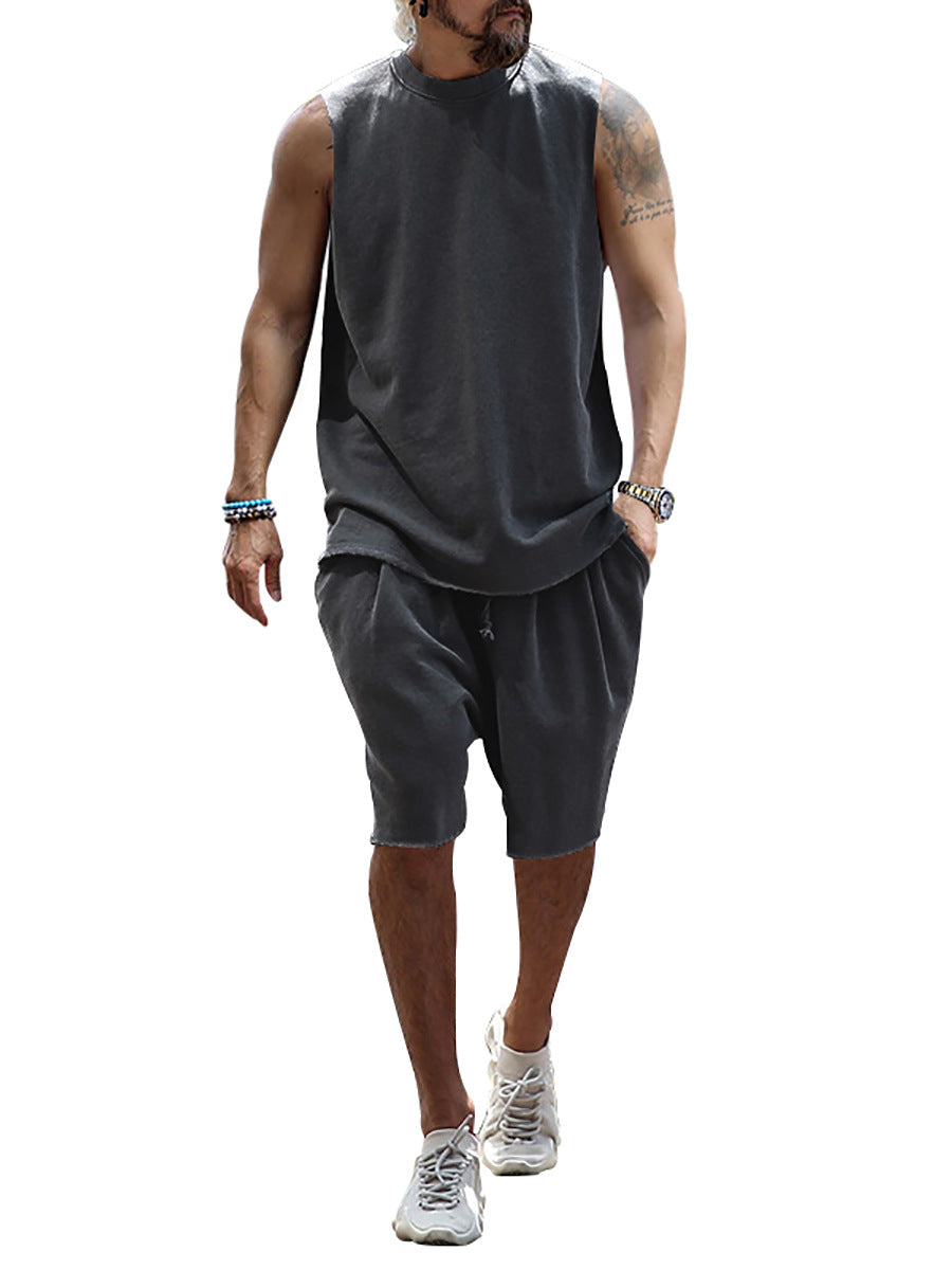 Herren sportliches Tanktop und Shorts-Set aus hochwertigem Baumwollmix R&B