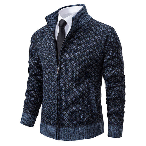 Herren Strickjacke mit modernem Zopfdesign und hohem Stehkragen R&B
