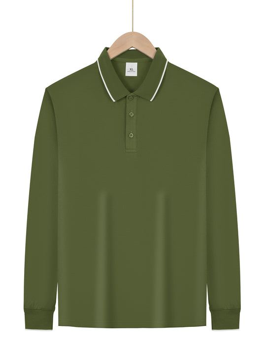 Herren nan langärmeliges Piqué-Poloshirt mit Kontrastpaspel am Kragen und Bündchen R&B