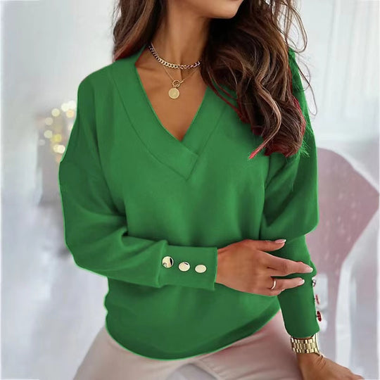 Damen lässiger V-Ausschnitt Pullover mit Oversized-Schnitt R&B
