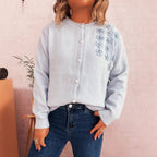 Damen Strickjacke mit floralem Design und eleganten Perlenknöpfen R&B