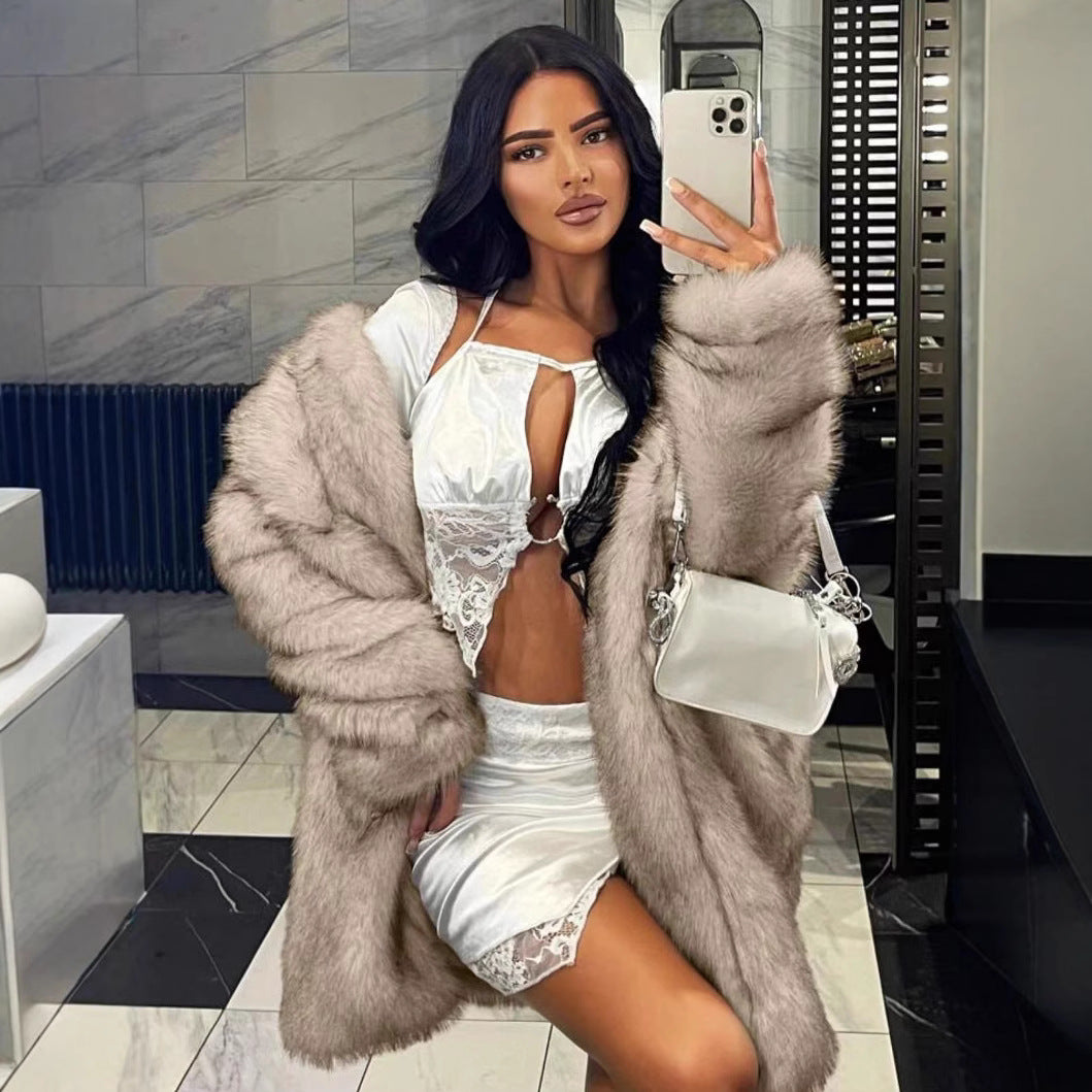 Damen kuschelige Luxusjacke mit hochwertigem Kunstfell R&B