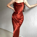 Damen Satin Maxikleid mit elegantem Schlitz und verführerischem Ausschnitt R&B