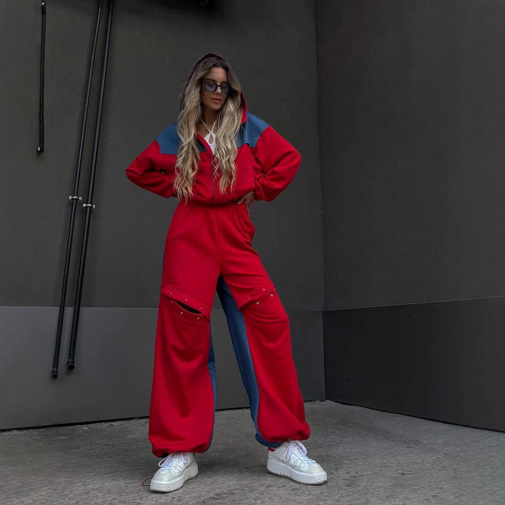 Damen Urbaner Sportanzug mit lässiger Jacke und weiten Hosen