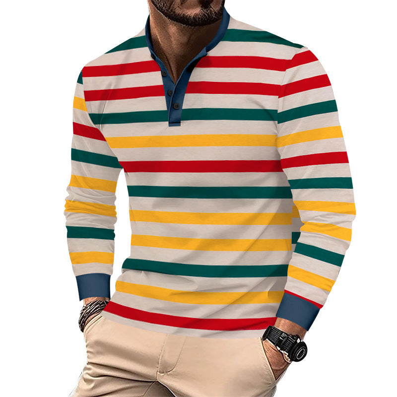 Herren Langarm-Hemd im eleganten Streifenlook mit modischem Stehkragen R&B