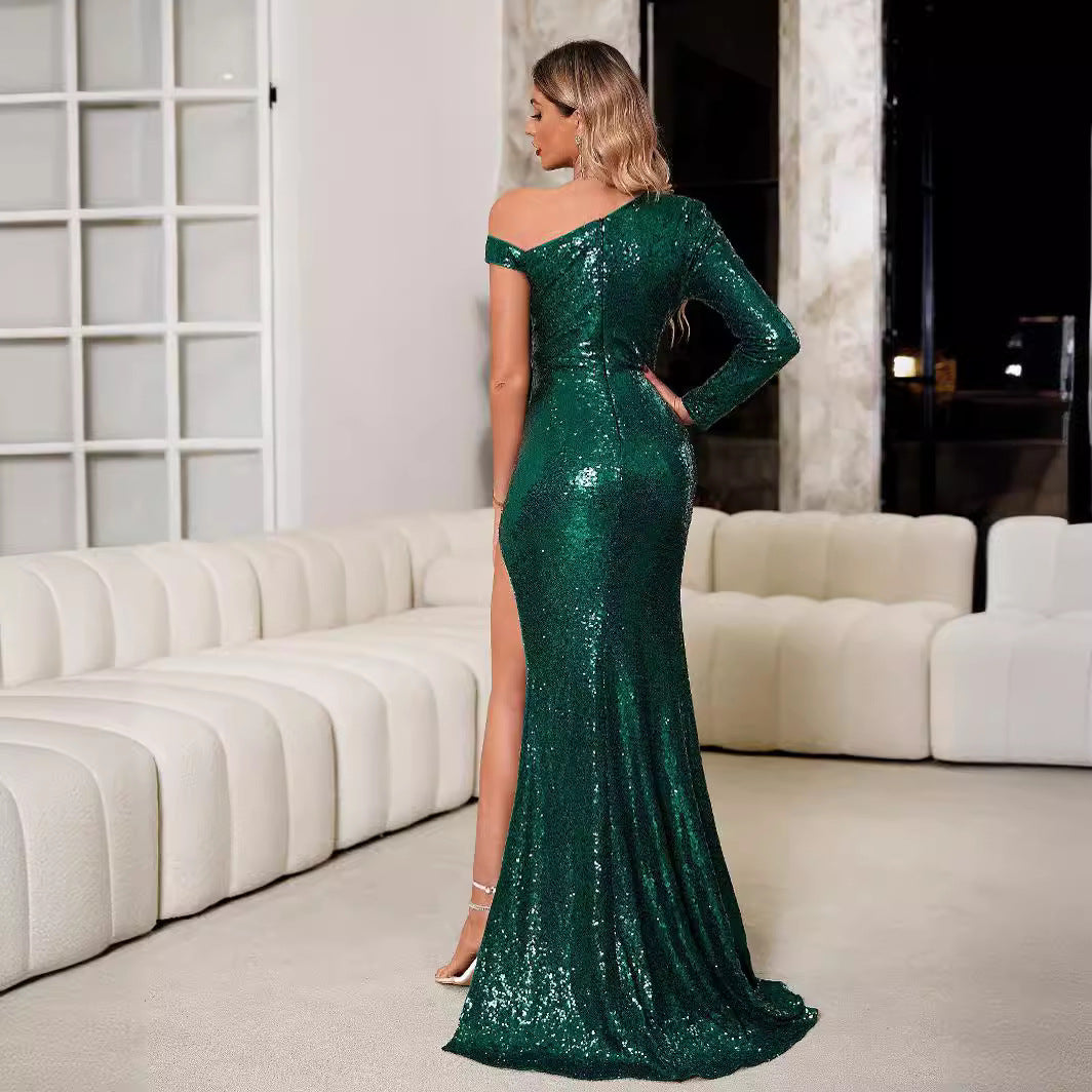 Damen Glamouröses Abendkleid mit asymmetrischem Schnitt und funkelnden Pailletten R&B