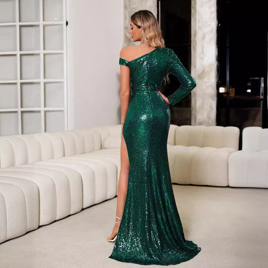 Damen Glamouröses Abendkleid mit asymmetrischem Schnitt und funkelnden Pailletten R&B