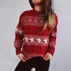 Damen Strickpullover mit festlichem Rentier-Motiv und Zopfmuster R&B