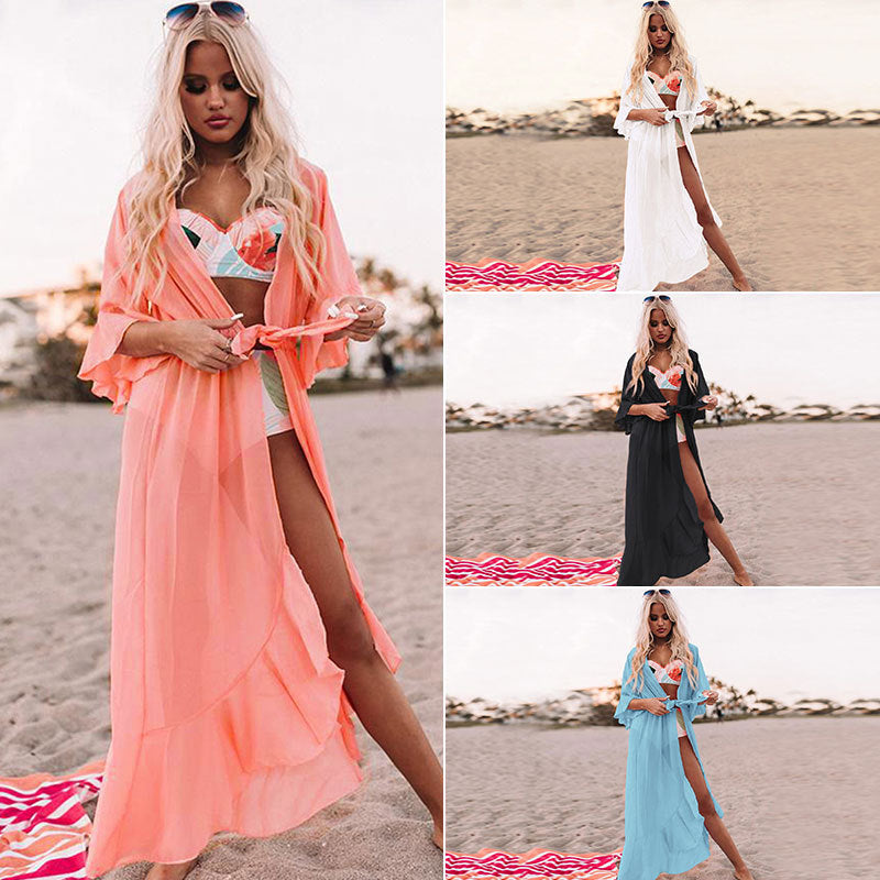 Damen Strandkimono mit luxuriösem Wellenmuster Heidi Mode