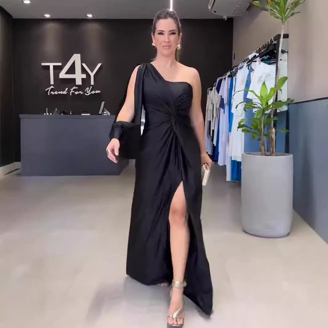 Damen Maxikleid mit asymmetrischem Design und seitlichem Schlitz R&B