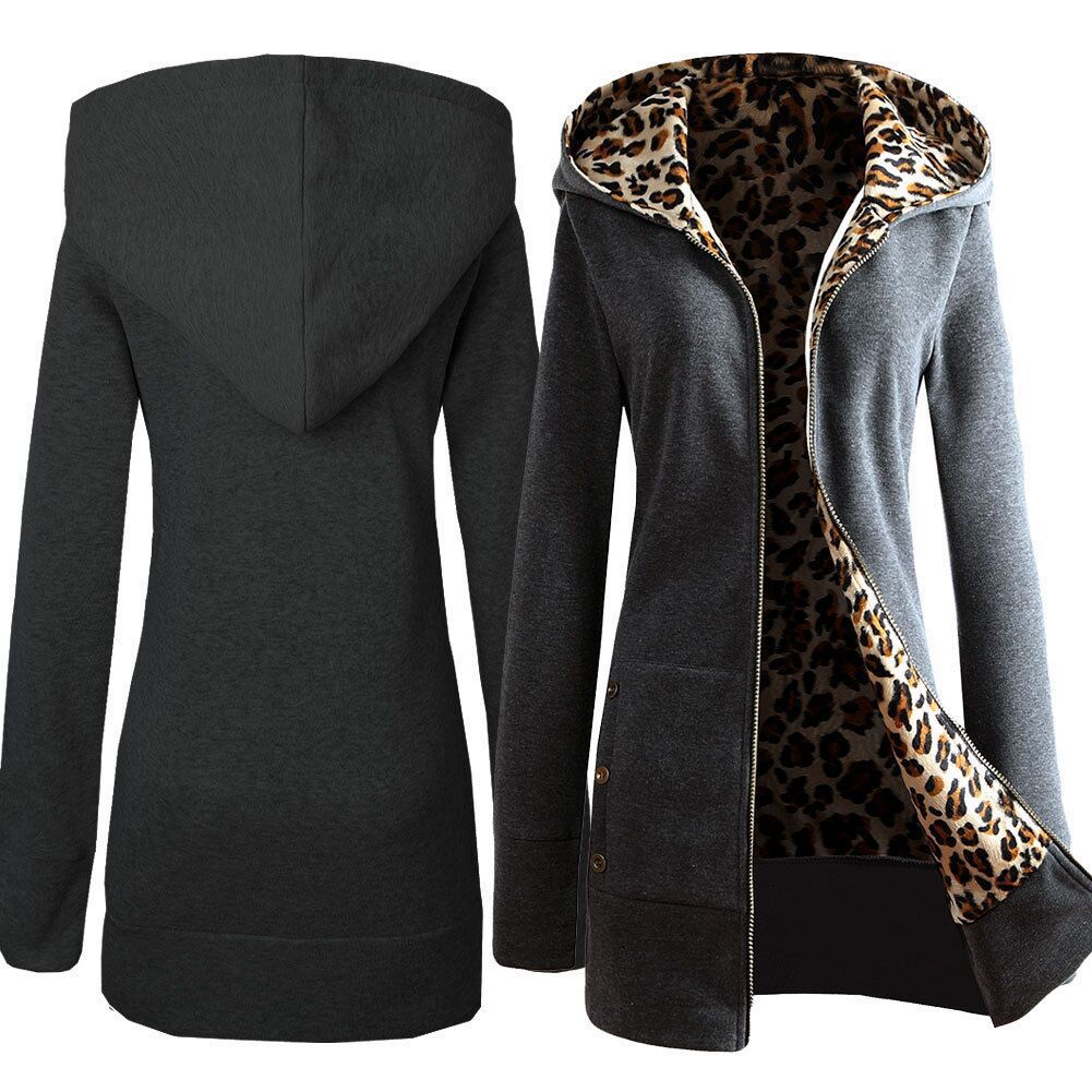 Damen Kapuzenpulloverjacke mit leopardem Innenfutter R&B