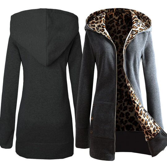 Damen Kapuzenpulloverjacke mit leopardem Innenfutter R&B