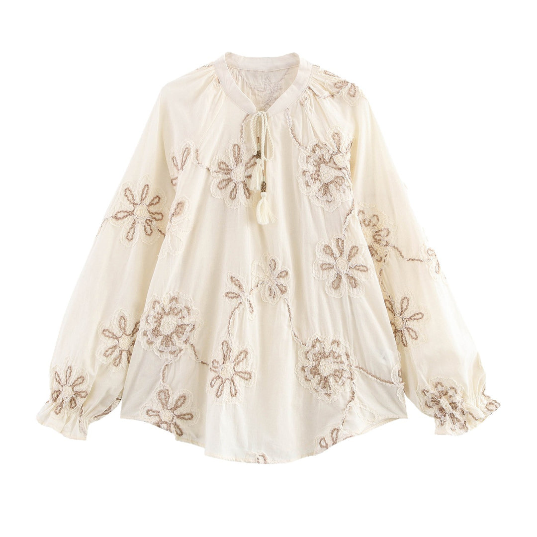 Damen Bluse mit floralem Stickmuster und eleganten Quasten R&B