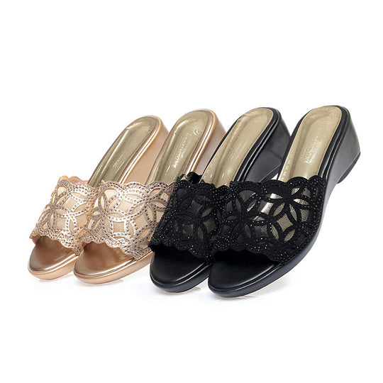 Damen elegante Mules mit Schmuckdetail und komfortablem Blockabsatz R&B