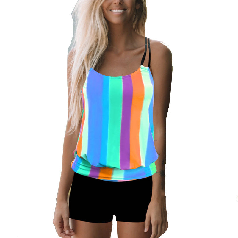 Damen Strandtop mit farbenfrohen Streifen und bequemen Shorts R&B