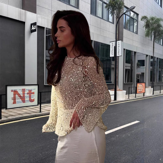 Damen Eleganter Häkelpullover mit zartem Glitzereffekt R&B