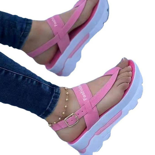 Damen modische Zehentrenner-Sandalen mit komfortablem Plateau R&B