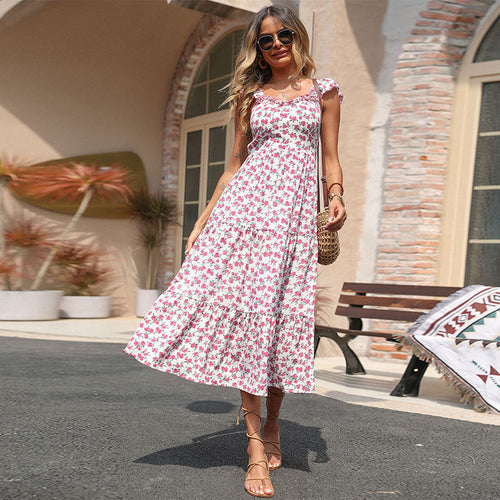 Damen Maxi-Kleid mit romantischen Volantärmeln und floralem Design R&B