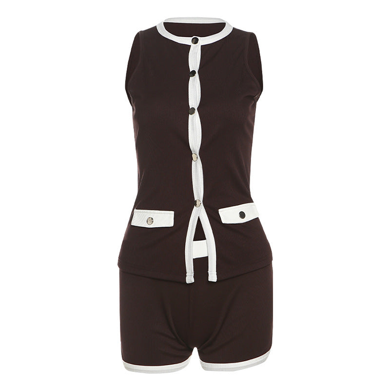 Damen Sportlicher romper mit knopfbeschlägen und Taschen R&B