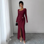 Damen nan figurbetontes Maxikleid aus geripptem Strick mit Wickeldetail und Schlitz R&B