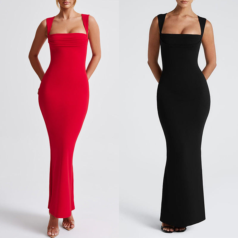Damen Elegantes Langarm-Bodycon-Kleid mit quadratischem Ausschnitt und figurbetontem Schnitt R&B
