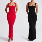Damen Elegantes Langarm-Bodycon-Kleid mit quadratischem Ausschnitt und figurbetontem Schnitt R&B