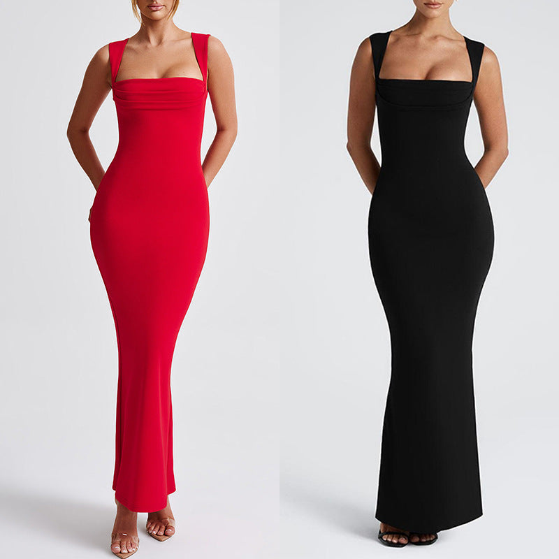 Damen Elegantes Langarm-Bodycon-Kleid mit quadratischem Ausschnitt und figurbetontem Schnitt R&B