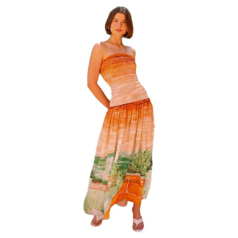 Damen Maxi-Wickelkleid mit elastischem Oberteil und fließendem Rock R&B