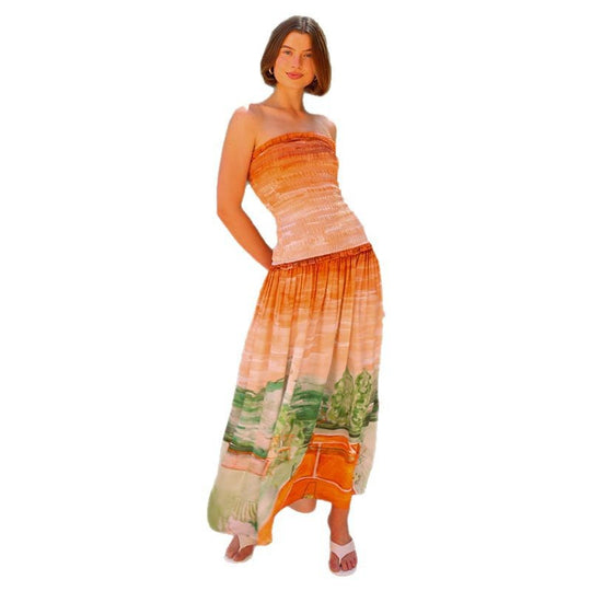 Damen Maxi-Wickelkleid mit elastischem Oberteil und fließendem Rock R&B
