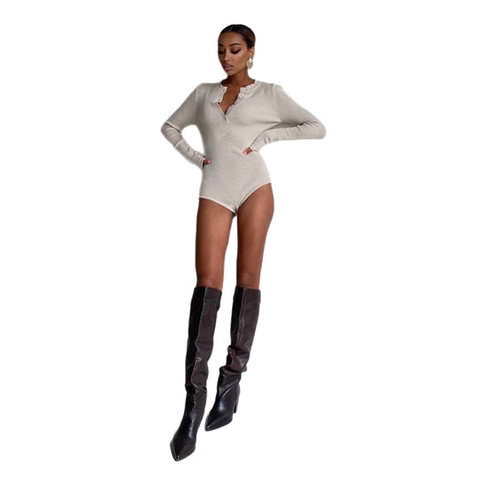 Damen Langarmbody mit Knopfleiste R&B