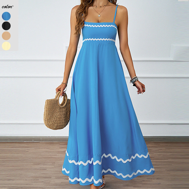 Damen Maxikleid mit schmalen Trägern und verspieltem Wellenmuster R&B