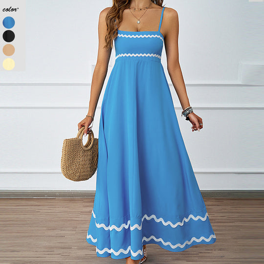 Damen Maxikleid mit schmalen Trägern und verspieltem Wellenmuster R&B