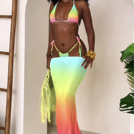 Damen Bikiniset mit modischen Schnürdetails und luftiger Maxikleid-Überwurf R&B