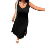 Damen luftiges Maxikleid mit V-Ausschnitt und seitlichem Schlitz R&B