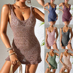 Damen Häkelkleid mit verstellbaren Trägern und voluminösem Saum R&B