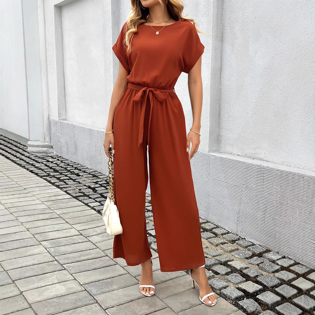 Damen Eleganter Jumpsuit mit Taillengürtel R&B