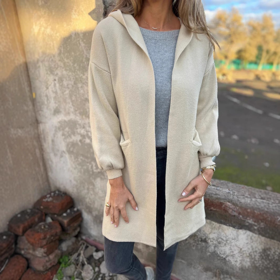 Damen Langärmlige Strickjacke mit Kapuze