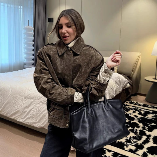 Damen stylische Utility-Jacke mit Gürtel und praktischen Taschen R&B