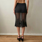 Damen Spitzenrock mit transparentem Unterkleid und verzierten Rüschen R&B