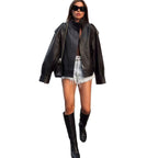 Damen elegante Oversized jacke mit hohem Kragen und praktischen Taschen R&B