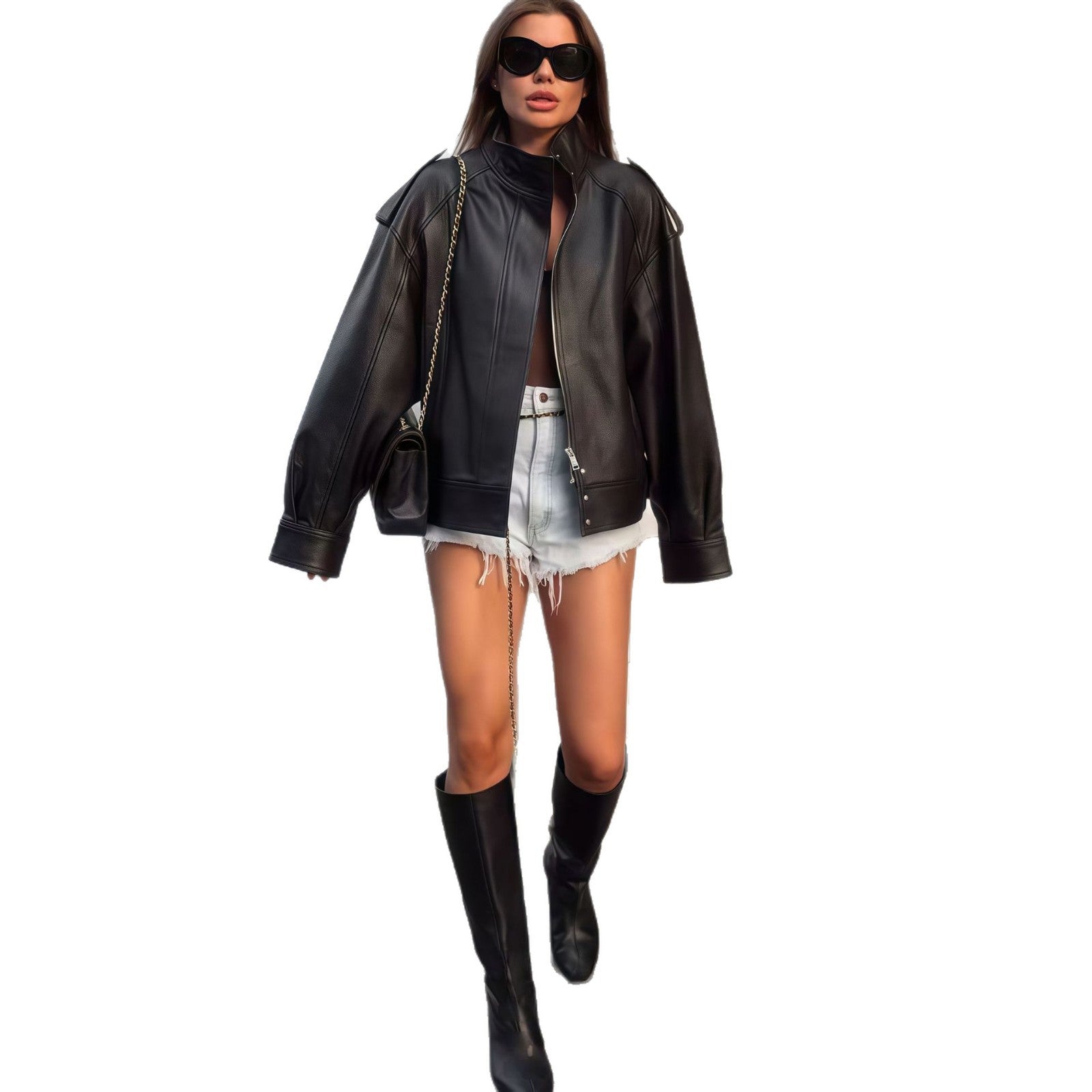 Damen elegante Oversized jacke mit hohem Kragen und praktischen Taschen R&B