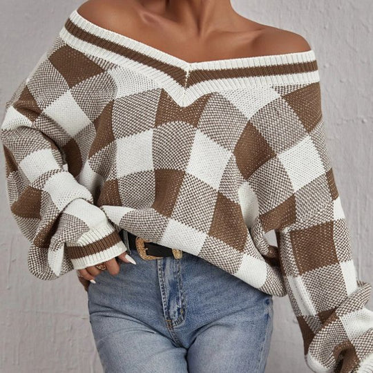 Damen Oversize-Karo-Pullover R&B